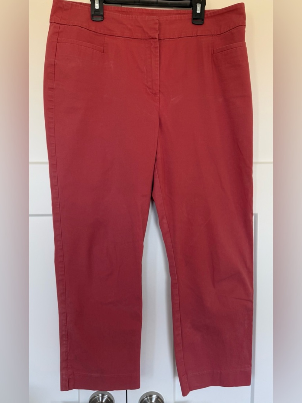 Ann Taylor High Waist Straight-Leg Cropped Pant in Warm Red/Coral